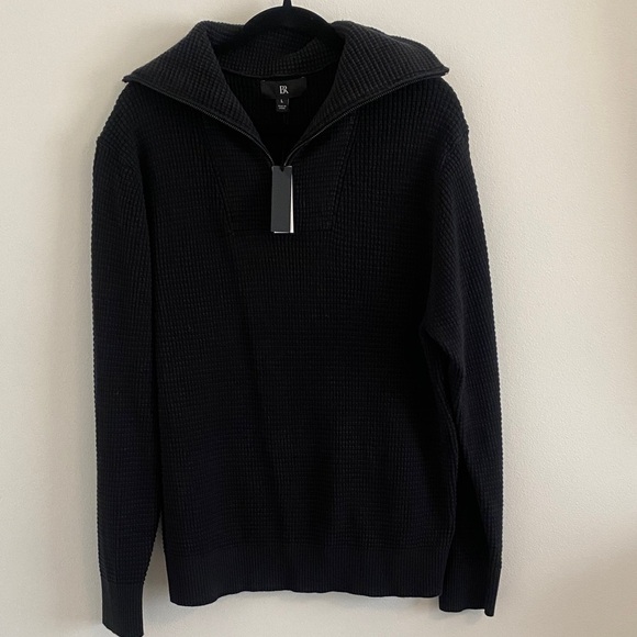 NWT Banana Republic Men's Cotton Waffle-Knit Half-Zip Sweater Black Size Large - Picture 1 of 11